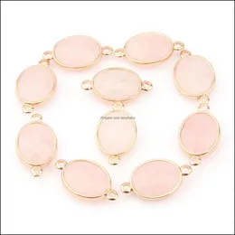 Charms Wholesale Faceted Oval Chakra Charms Natural Stone Connector Healing Rose Quartz Tiger Eyes Pendant Crystal Necklace Earrings Dh7Ih