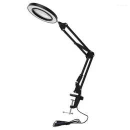 Table Lamps LED Magnifying Lamp With Clamp 10 Levels Dimmable 3 Color Modes 5-Diopter Real Glass Lens Adjustable Swivel Arm Lighted Magn