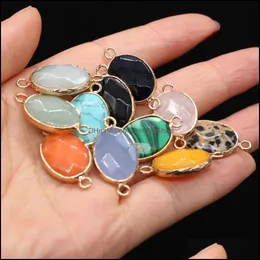 Charms Wholesale Faceted Oval Charms Natural Stone Connector Rose Quartz Tiger Eyes Pendant Diy For Druzy Necklace Earri Dhseller2010 Dhsoc