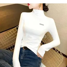 2023 Womens Knits Tees High Neck Turtleneck Designer Woman Sweater Blue Shirts Womens Tops Lady Slim Jumpers S-3XL