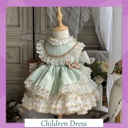 Mädchenkleider Kinder Kleidung Farbe passende Spitze Bogenknoten ärmellose geschichteter flauschiger Rock Baby Spring Sommer Lolita Stil Prinzessin