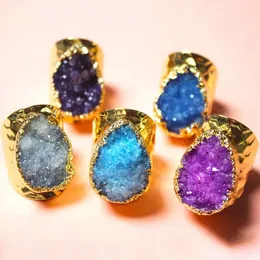 Unregelm￤￟iger nat￼rlicher Kristall einstellbarer Ring Gold plattiert breite Blumenringe f￼r Frauen Girl Party Club Dekor Mode Schmuck Schmuck