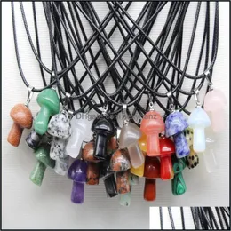 Подвесные ожерелья мини -грибы натуральный камень для резьба подвеска для лечения кристаллов Reiki розы розовые веревки для женщин