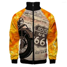 Men's Jackets 2022 Spring Autumn Fashion Cool 3d Digital Printing 66 Route Men's Jacket Casual Long Sleeve O Neck Zipper Coat Tops M-5XL