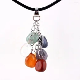 Collane con ciondolo assortiti punti colorati croce pendolo in pietra naturale catena in pelle guarigione chakra chakra Reiki custodia gratuita