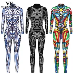 Catsuit Costumes Halloween Costume Skeleton tryckt Jumpsuits Kvinnor Gradient F￤rgglada cosplay -bodysuits Zentai