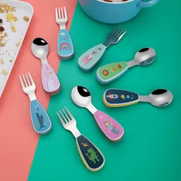 Copos pratos utensils utensílios de desenho animado conjunto de tabela de alimentos Sobremesa de colher para crianças alimentando garfo bebês gadgets infantil S Calhas de talheres 220906
