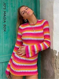 Jo's Magia Box Striped Knitting Bodycon Mini abito da donna casual sexy 2022 Summer Party Club Abiti da donna a maniche lunghe senza schienale T220819