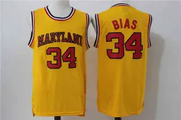 Erkekler Marynd #34 Len Bias Sarı Kolej Basketbol Jersey Hiphop Street SM Üstler Karikatür Kum Plajı Spor Eğitim Gömlekleri