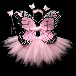 Girl's Dresses 4st Halloween Cosplay Fairy Angel Wings Insect Theme Costume For Kids Girl Futterfly Wings Costume Performance Dress 220905