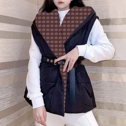 Модные женские куртки Пуховик с поясом Дизайнерские пальто без рукавов Внутренности Верхняя одежда с буквенным принтом