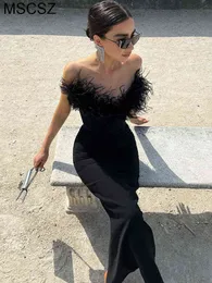 Elegant Strapless Long Party Dresses Women 2022 Sexy Sleeveless Backless Midi Dress Bodycon Feather Formal Evening Dress T220819