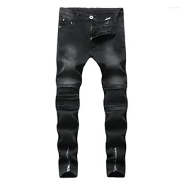 Men's Jeans Gersri Men Casual Trousers Fitted Bottoms Zipper Punk Jean Street Wear Hip Hop Straight Man Black Clothes