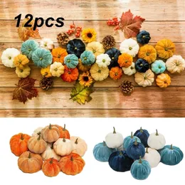 Parti Dekorasyonu 12 PCS Yapay Balkabağı Kadife Peluş Malzeme Yumuşak Sahte Pumpkin Sonbahar Hasat Şükran Günü Cadılar Bayramı Dekorasyonu 220905