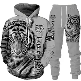 Мужские спортивные костюмы Animal 3D Tiger Print Print Hoodie Cust Cool Cool Men/Women 2 ПК Спортивная одежда спортивная одежда осень и зимняя мужская одежда 220905