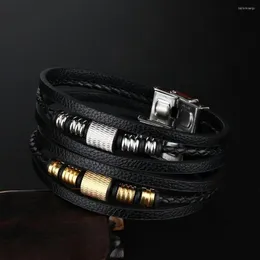 Charm Bracelets 2022 Fashion Jewelry Stainless Steel Leather Bracelet Men Vintage Titanium Multi-layer Cuff Pulsera Hombre