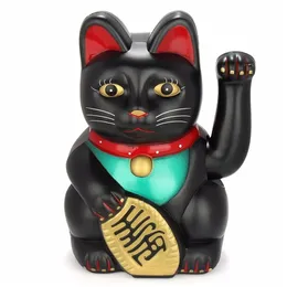 Objetos decorativos Figuras preto 5 polegadas / 12,5 cm feng shui acenando gato riqueza fortuna sorte ondula