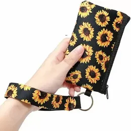 Neopren -Münzgeldbeutel -ID -Kartenhalter Aufbewahrungstaschen Armband Brieftaschen Mini -Taschen wasserdichte Sonnenblumen Druck Mode Handtasche Passport Coin Münzhülle 906