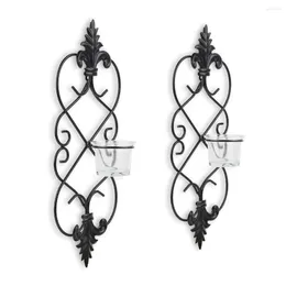Candle Holders 2 Pcs Wall Sconce Holder Antique-Style Black Metal Art Decorations For Living Room Bathroom Dining