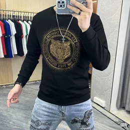 Tiger Head Męskie Bluzy Bluzy jesienne zima nowe pullover gorące diamenty luksus marka męska swobodna szczupła trend odzież czerwona top M-5xl