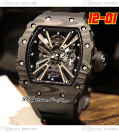 2022 12-01 Miyota Automatic Mens Watch NTPT Carbon Fiber Case Skeleton Dial Big Date Black Rubber Strap 6 Styles Watches Puretime A1