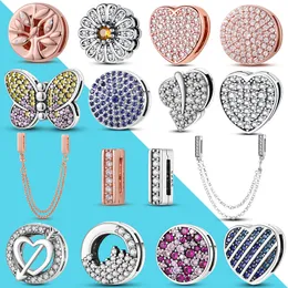 925 Gümüş Charm Boncuklar Dangly Yuvarlak Güvenlik Zinciri Kalp Klip Boncuklar Pandora Takımları Bilezik DIY Takı Aksesuarları