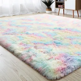 Teppiche Regenbogen Flauschige Teppiche Anti Skid Shaggy Bereich Teppich Esszimmer Wohnzimmer Matte Schlafzimmer Nachttisch Plüsch Teppich Boden Wohnkultur 220906