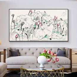 Abstract Lotus Flower Canvas Måla väggkonst Bild Nordisk växtbladsaffischer och tryck för vardagsrumsheminredning