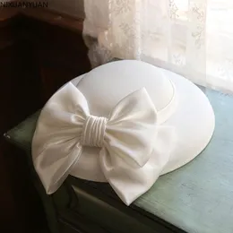 Cabeças de fábricas de estilo francês browknot big brim chapéu branco chapéu de casamento elegante de casamento elegante para cabelos acessórios para cabelos