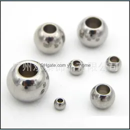 Metalle 50 Teile/los Edelstahl Runde Kugel Perlen Silber Farbe 2 3 4 5 6 7 8 mm mit großem Loch Europäischer Raum für DIY Schmuck Yydhhome Dhylf