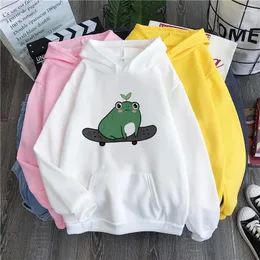 Kvinnors hoodies groda hoodie vintage harajuku kvinnor vinter söt casual streetwear estetic överdimensionerade män kvinna lös hålla varm tröja