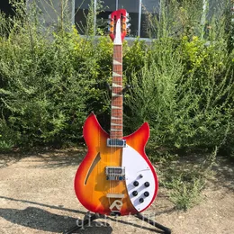 Stokta 12 telli kiraz sunburstu rickenback elektro gitar yarım içi boş gövde Roger Sınırlı Sürüm 12-String Ricken Guitarra