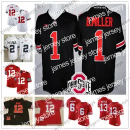 American College Football Wear Ohio State Buckeyes # 1 Braxton Miller 5 12 Denzel Ward 4 Curtis Samuel 6 Sam Hubbard 13 Eli Apple White Red Black Jersey