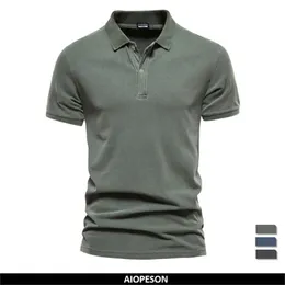 Polo da uomo AIOPEON 100% cotone tinta unita Polo da uomo Casual manica corta Turndown Camicie da uomo Fashion Streetwear Polo da uomo 220906