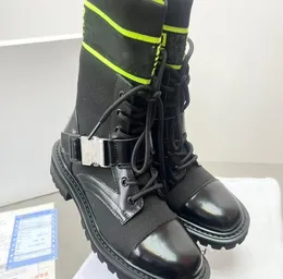 남성 여성 뜨개질 Rois Boots 디자이너 Ankle Martin Boot Leather Nylon 탈착식 파우치 부티 군사 영감 전투 신발 원래 상자 크기 35-41