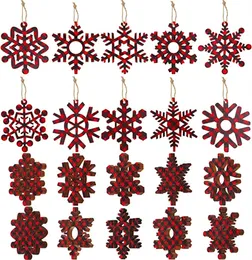 Buffalo Plaid Christmas Wood Snowflake Ornaments Snöflingor Träskivor Hantverk för DIY hantverk Holiday Decorations XB1