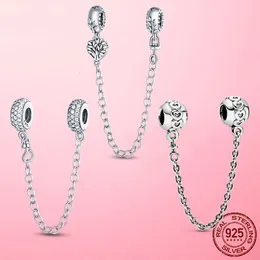 925 Gümüş Cazibe Boncuklar Dungle Hearts Band Güvenlik Zinciri Boncuk Fit Pandora Charms Bilezik DIY Takı Aksesuarları