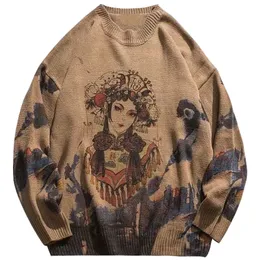 Suéteres masculinos de estilo chinês masculino de inverno pulôver espesso malha hip hop harajuku streetwear vintage Retornar um pescoço de tamanho grande 220906