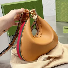 Designer Women Attache Hobo Underarm Bag Italy Brand Half Moon Cowhide Leather Crossbody Handbags Lady Canvas Printed Shoulder Handbag