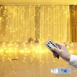 Strings 3X3m Window Curtain Garland Light Fairy Lights For Bedroom Copper Wire String USB Remote Control 8 Modes Hanging Lighting