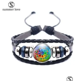 Catena a maglie di alta qualità Mtilayer Bracciale in pelle per uomo Donna Mandala Flower Pattern Vassoio in vetro Simbolo Om Yoga Buddismo C Yydhhome Dhq1H