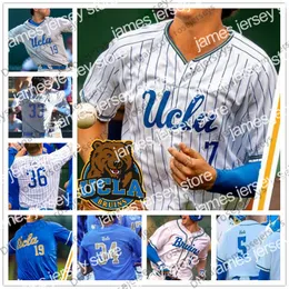 Бейсбол в колледже носит NCAA UCLA #3 Брэндон Кроуфорд 7 Чейз Атли 12 Геррит Коул 42 Робинсон белый серый светло -голубой 2019 Ретро колледж Бейсбол Джерси 4XL
