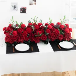 Faux Floral Greenery Artificial Wedding Flowers Ponto Médio para Mesas Decoração Parede Parede Dispor Red Falsa Plant Road Lead Flower Roc Flower J220906