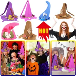 Party Hats Halloween Felt Witch Handmade with Flower Devil Cap Cosplay Prop Peaked Magic for Adult Favor 220905