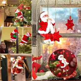 Julleksakstillbehör Santa Claus Climbing On Rope Decoration Electric Automatic Plush Dolls Toys for Home Wall Windows Hanging Ornament Year 220905