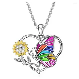 Choker Fashion Sunflower Butterfly Necklace For Women Girls Heart Pendant Chain Designer Jewelry Silver Collares Para Mujer