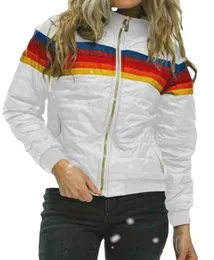 여자 재킷 Donsignet 여성 다운 코트 2022 캐주얼 무지개 패션 지퍼 업 스트라이프 플러스 사이즈