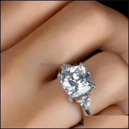 Pierścienie klastra Pierścień Weddła Superior Diamond White Gold Color 925 Sterling Sier Pierścienie dla kobiet w zaręczynach Drop yydhhome dha1e