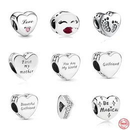 925 Charme de prata Mertes Dangle Heart Be Magical You Are My World Girlfriend Fit Fit Pandora Charms Bracelet Diy Acessórios