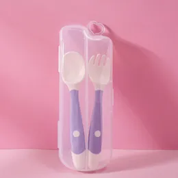 Utensílios de pratos de xícaras de copos 2pcs Conjunto de colher de silicone para bebês